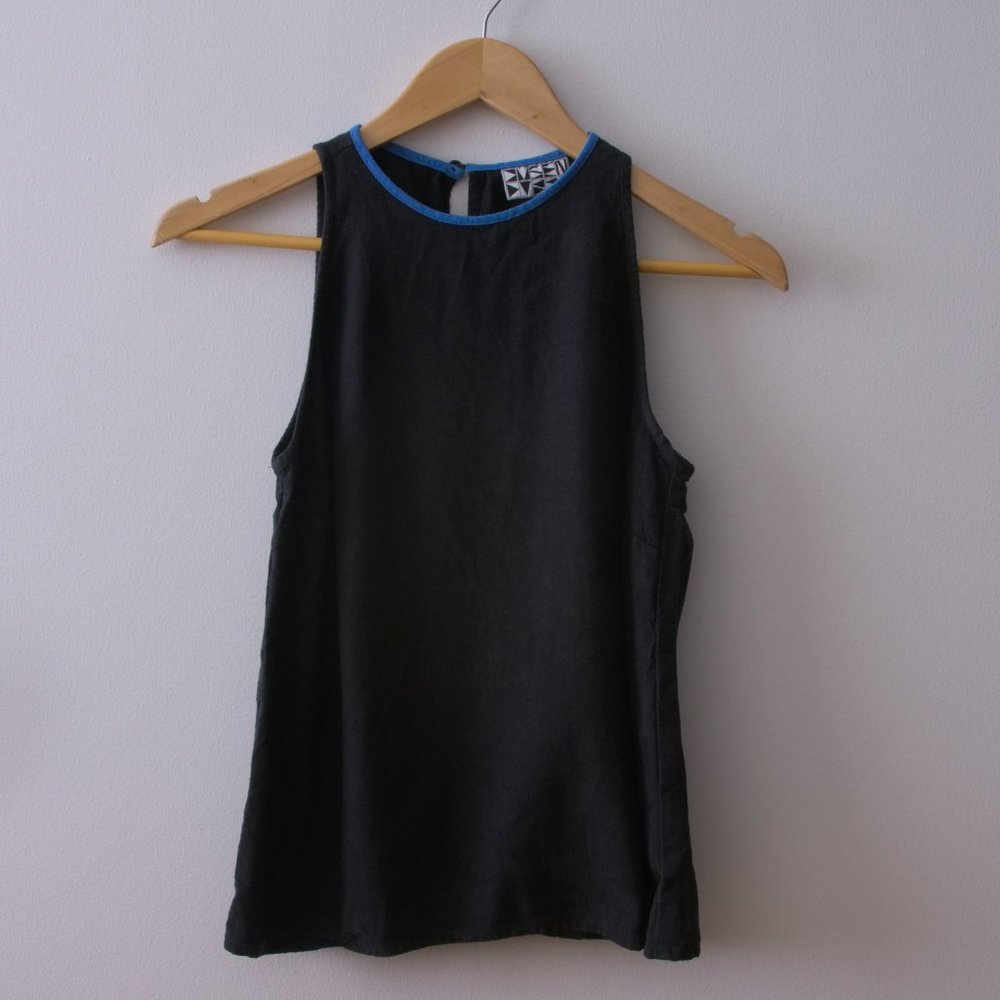 Dusen Dusen Raw Silk Sleeveless Top With Blue Trim